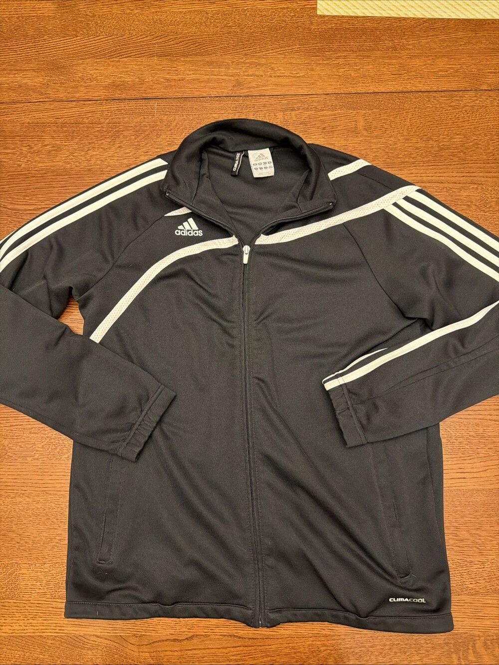 Adidas Clima365 Youth XL Black with White Stripes Zip Track Jacket Y2K